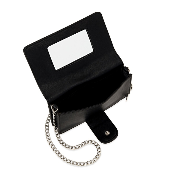 NEW Women’s Small Black Vegan Leather Chain Link Strap Crossbody Bag - Picture 4 of 4